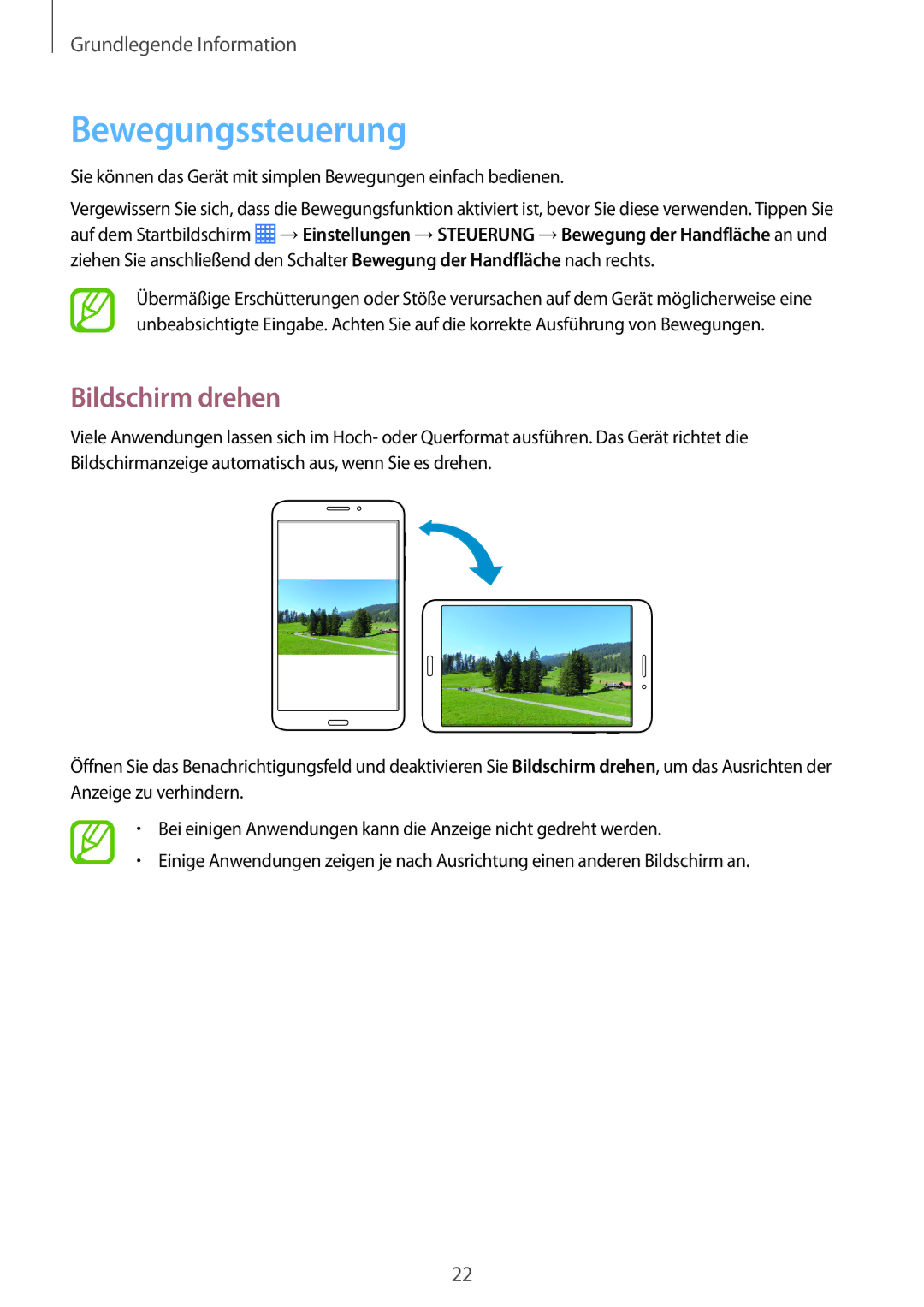 Samsung SM-T335NYKAEUR, SM-T335NYKAATO, SM-T335NYKACOS, SM-T335NZWAEUR, SM-T335NZWADTM Bewegungssteuerung, Bildschirm drehen 
