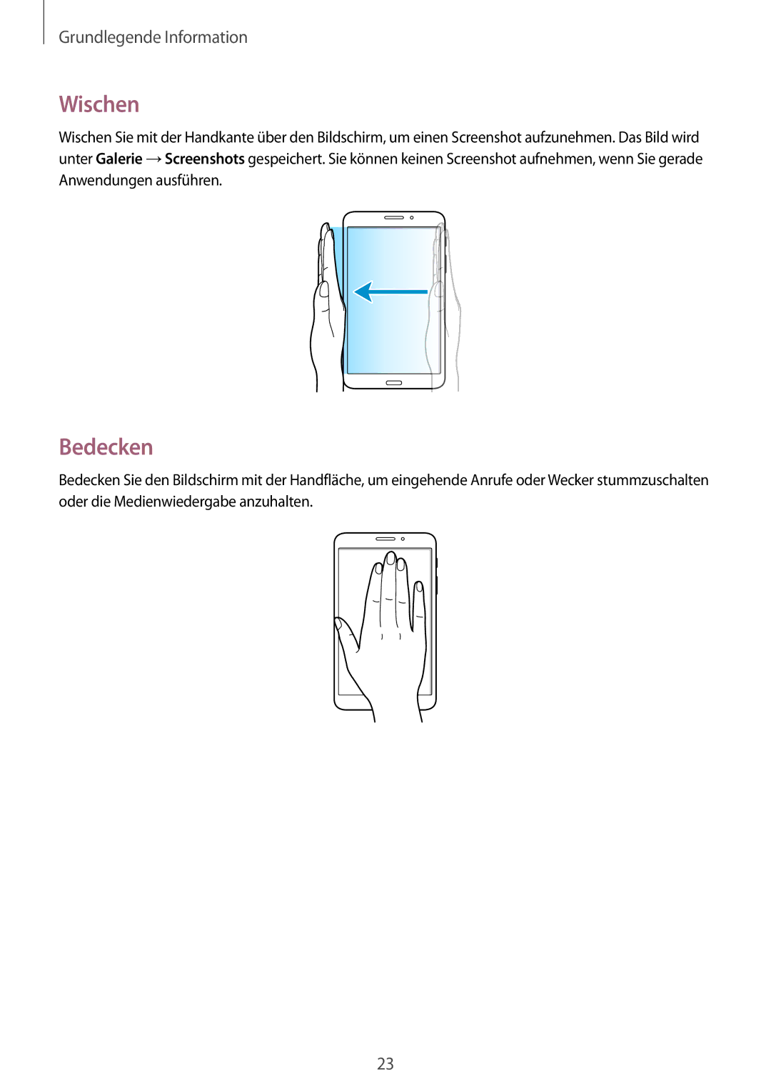 Samsung SM-T335NYKACOS, SM-T335NYKAATO, SM-T335NYKAEUR, SM-T335NZWAEUR, SM-T335NZWADTM, SM-T335NZWAATO manual Wischen, Bedecken 