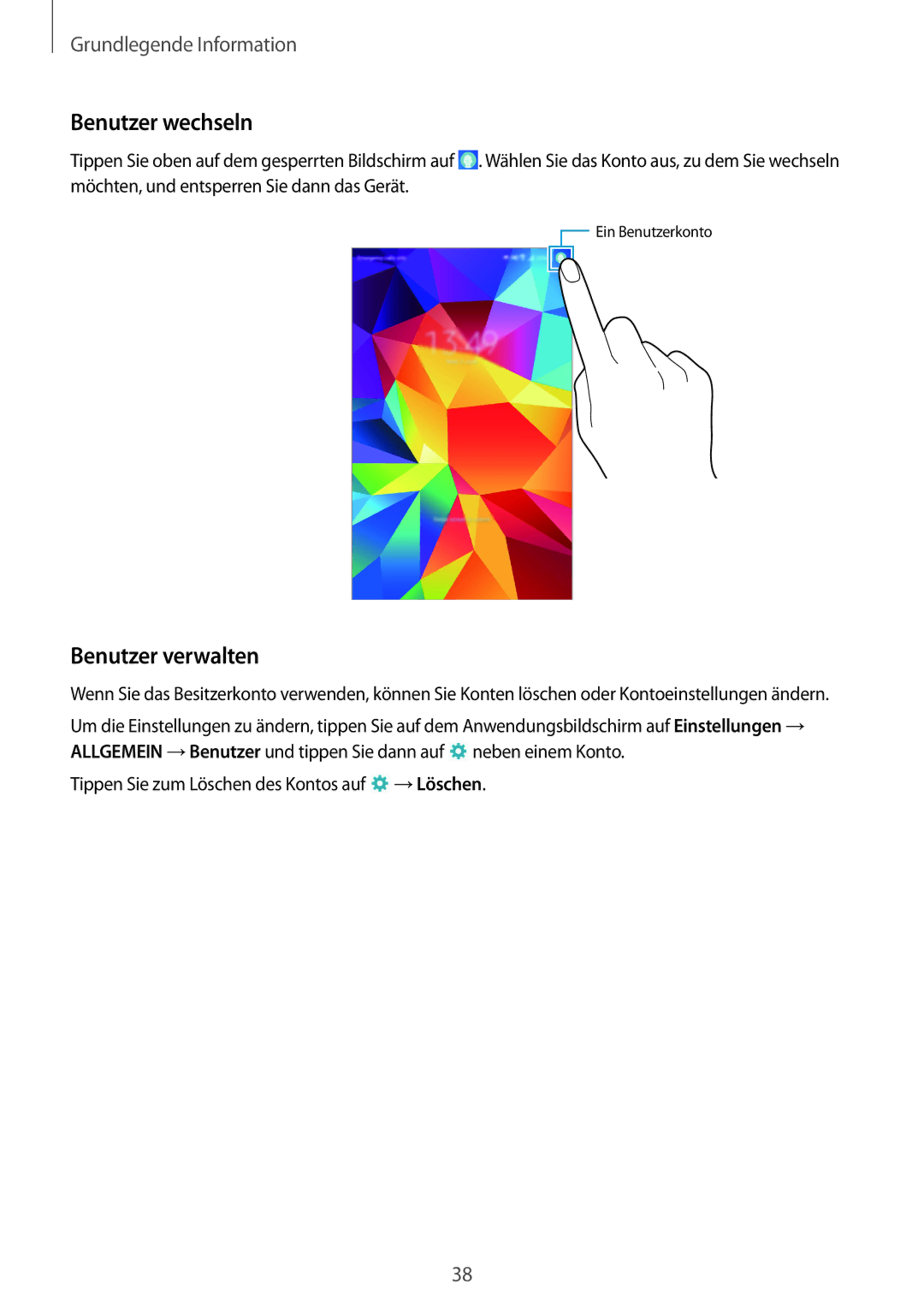 Samsung SM-T335NZWAEUR, SM-T335NYKAATO, SM-T335NYKAEUR, SM-T335NYKACOS, SM-T335NZWADTM Benutzer wechseln, Benutzer verwalten 
