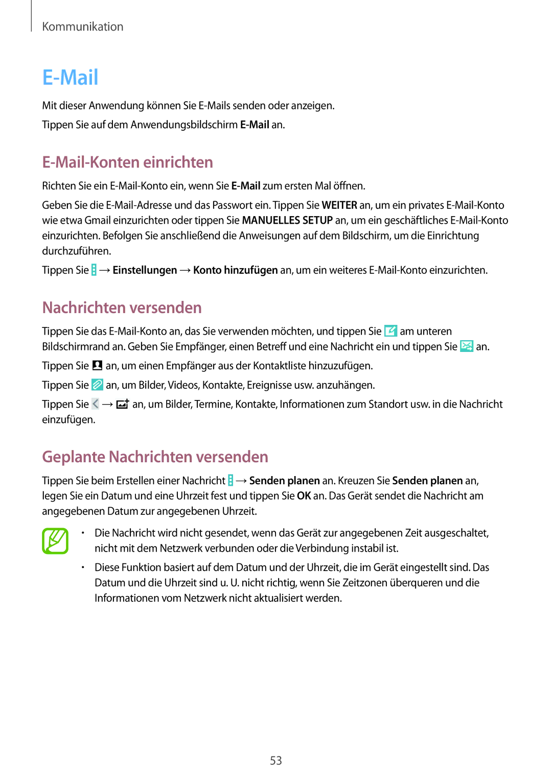 Samsung SM-T335NZWADTM, SM-T335NYKAATO, SM-T335NYKAEUR, SM-T335NYKACOS, SM-T335NZWAEUR manual Mail-Konten einrichten 