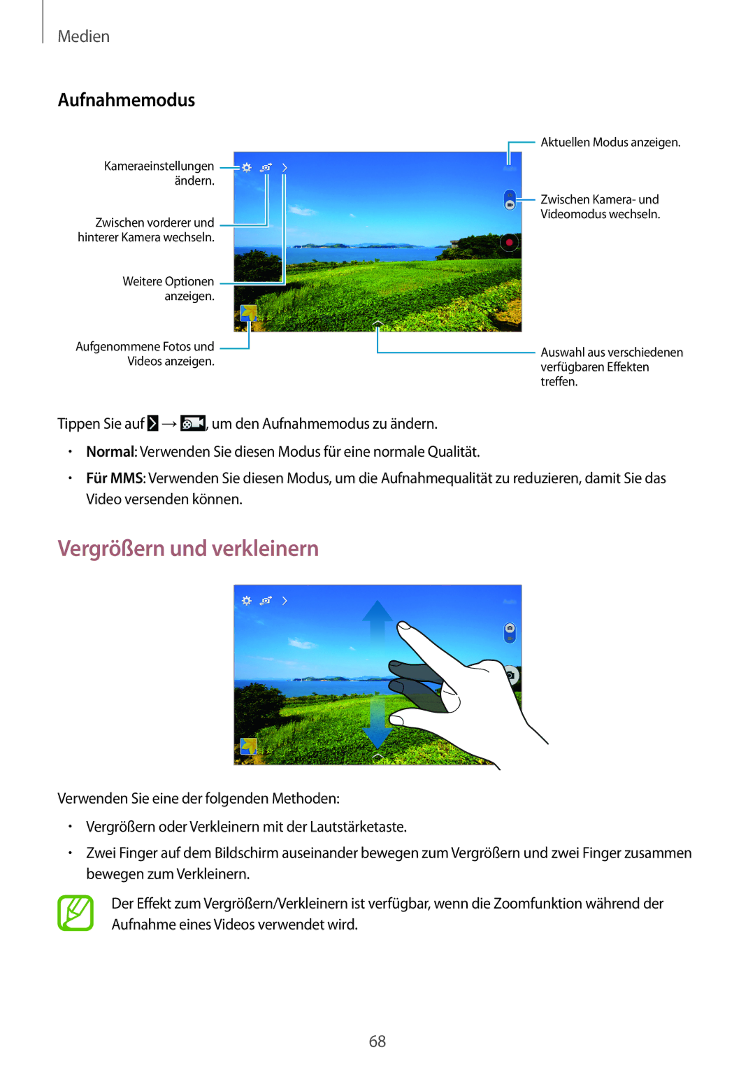 Samsung SM-T335NZWAATO, SM-T335NYKAATO, SM-T335NYKAEUR, SM-T335NYKACOS, SM-T335NZWAEUR manual Vergrößern und verkleinern 