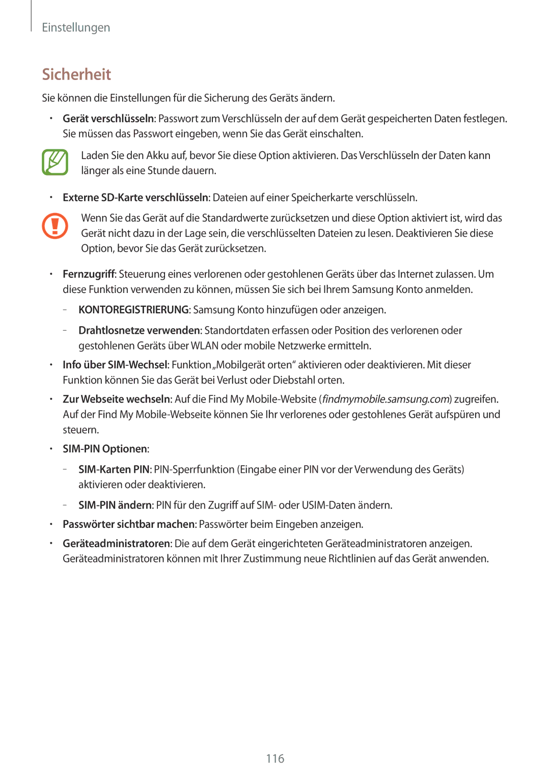 Samsung SM-T335NZWADTM, SM-T335NYKAATO, SM-T335NYKAEUR, SM-T335NYKACOS, SM-T335NZWAEUR manual Sicherheit, SIM-PIN Optionen 