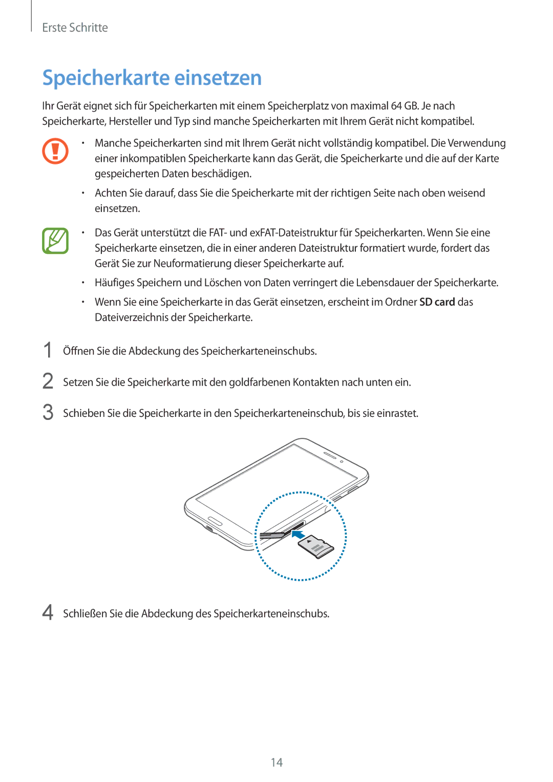 Samsung SM-T335NYKAATO, SM-T335NYKAEUR, SM-T335NYKACOS, SM-T335NZWAEUR, SM-T335NZWADTM, SM-T335NZWAATO Speicherkarte einsetzen 