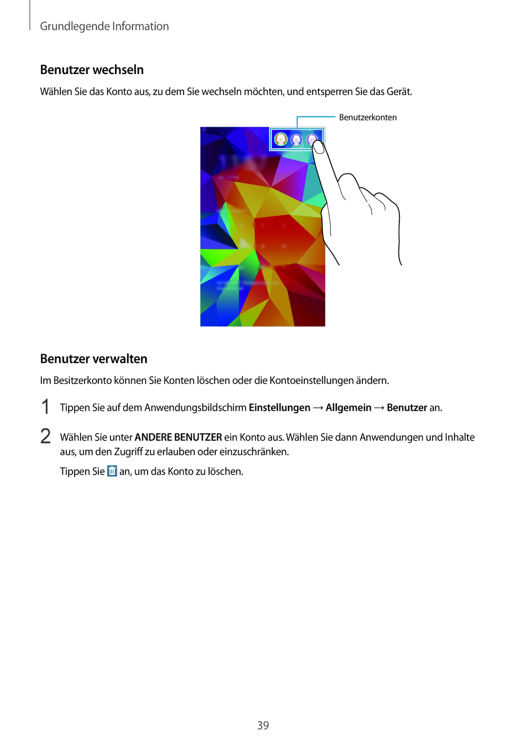 Samsung SM-T335NZWADTM, SM-T335NYKAATO, SM-T335NYKAEUR, SM-T335NYKACOS, SM-T335NZWAEUR Benutzer wechseln, Benutzer verwalten 