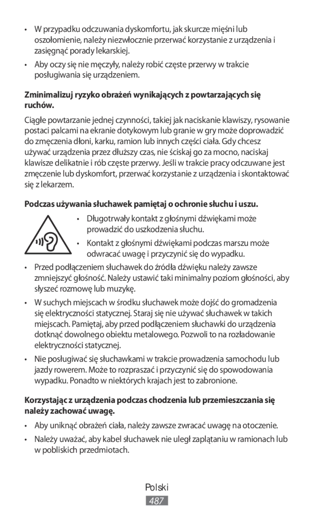 Samsung SM-T9000ZKADBT, SM-T335NYKAATO, SM-T335NYKAEUR manual Podczas używania słuchawek pamiętaj o ochronie słuchu i uszu 