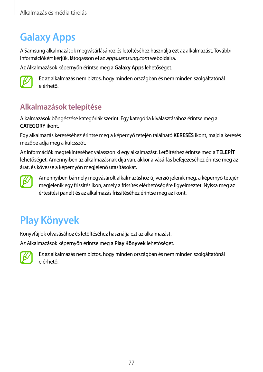 Samsung SM-T335NYKACOS, SM-T335NYKAVDC, SM-T335NZWAAUT, SM-T335NZWATMH, SM-T335NYKAVDH manual Galaxy Apps, Play Könyvek 