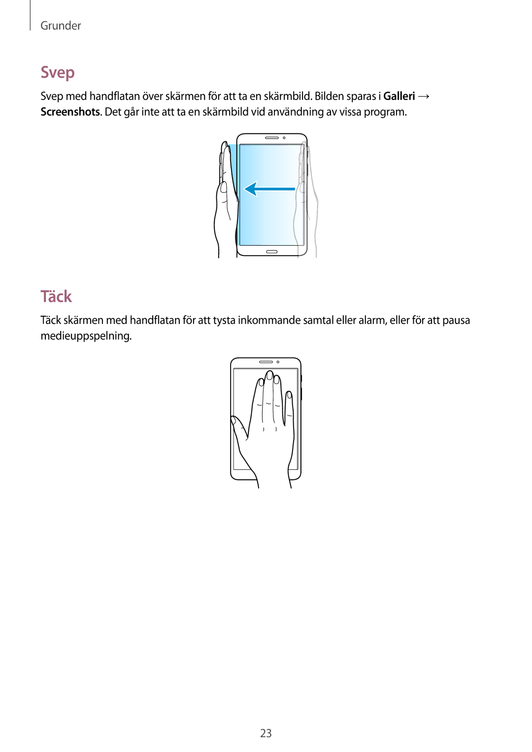 Samsung SM-T335NDWANEE, SM-T335NYKANEE, SM-T335NZWANEE manual Svep, Täck 