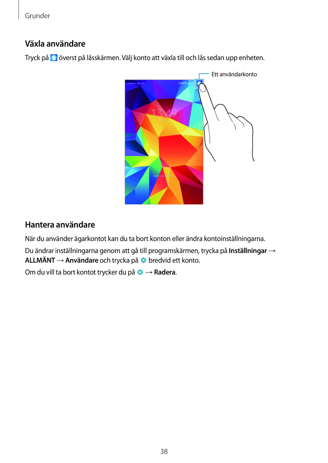 Samsung SM-T335NDWANEE, SM-T335NYKANEE, SM-T335NZWANEE manual Växla användare, Hantera användare 