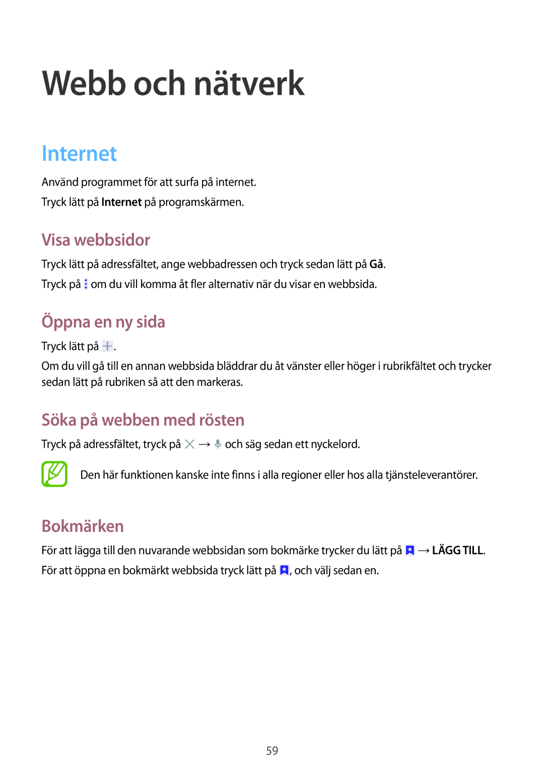 Samsung SM-T335NDWANEE, SM-T335NYKANEE, SM-T335NZWANEE manual Webb och nätverk, Internet 