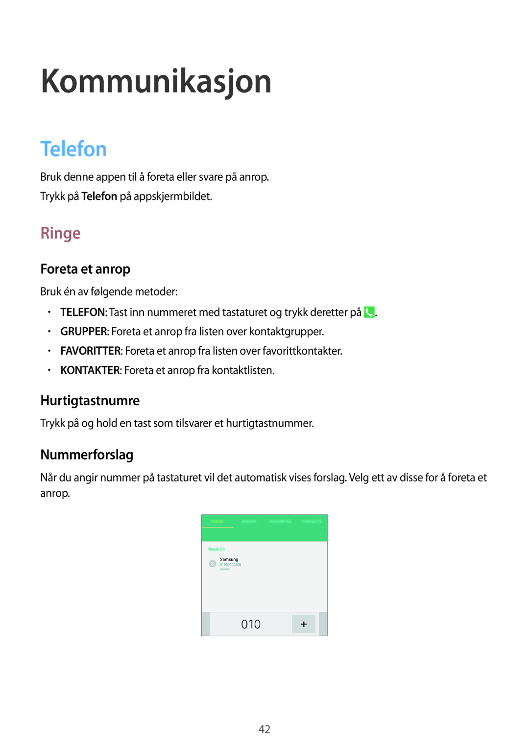 Samsung SM-T335NYKANEE, SM-T335NZWANEE, SM-T335NDWANEE manual Kommunikasjon, Telefon, Ringe 