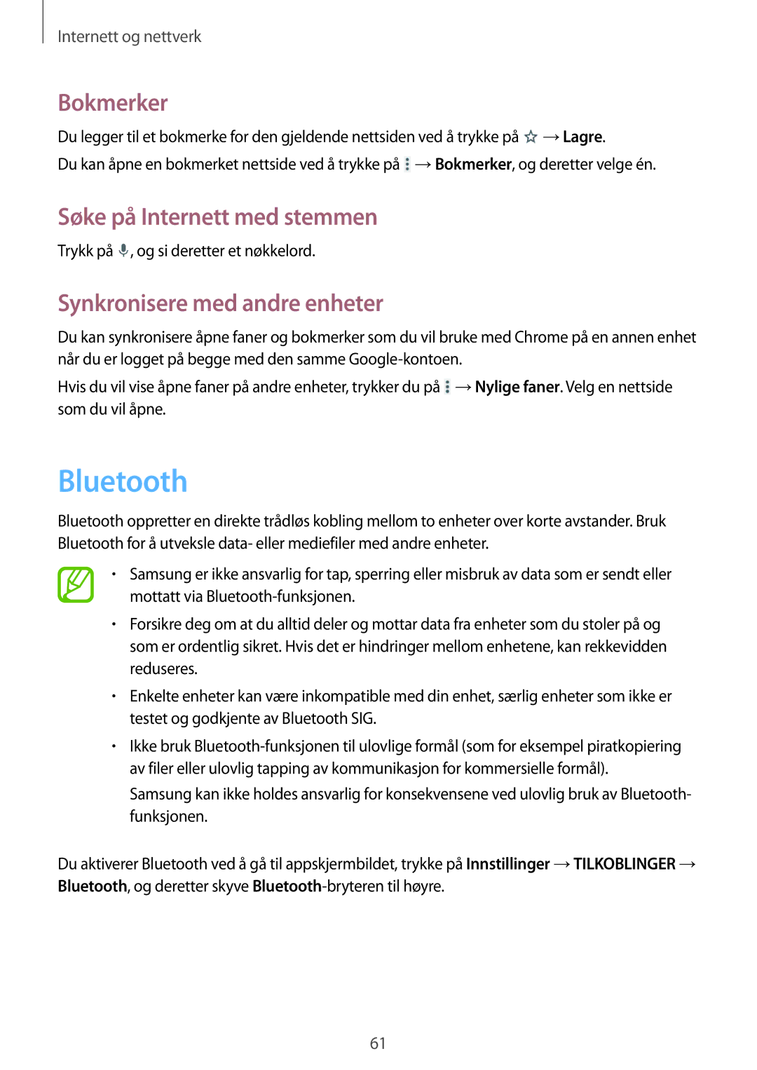 Samsung SM-T335NZWANEE, SM-T335NYKANEE Bluetooth, Synkronisere med andre enheter, Trykk på , og si deretter et nøkkelord 