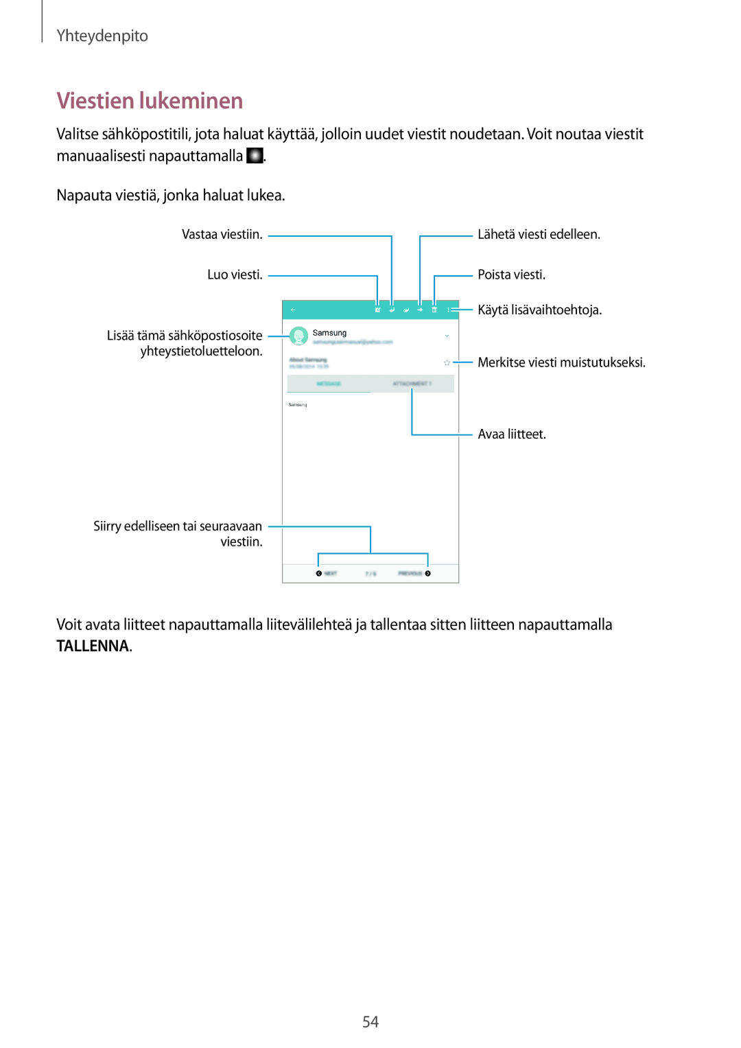 Samsung SM-T335NYKANEE, SM-T335NZWANEE, SM-T335NDWANEE manual Viestien lukeminen 