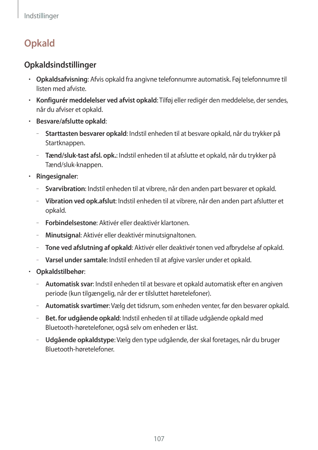 Samsung SM-T335NDWANEE, SM-T335NYKANEE, SM-T335NZWANEE manual Opkaldsindstillinger, Ringesignaler, Opkaldstilbehør 