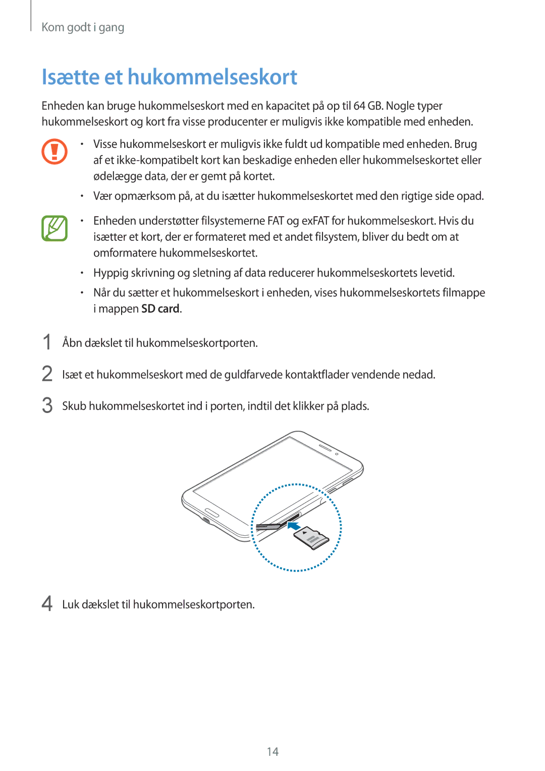 Samsung SM-T335NDWANEE, SM-T335NYKANEE, SM-T335NZWANEE manual Isætte et hukommelseskort 