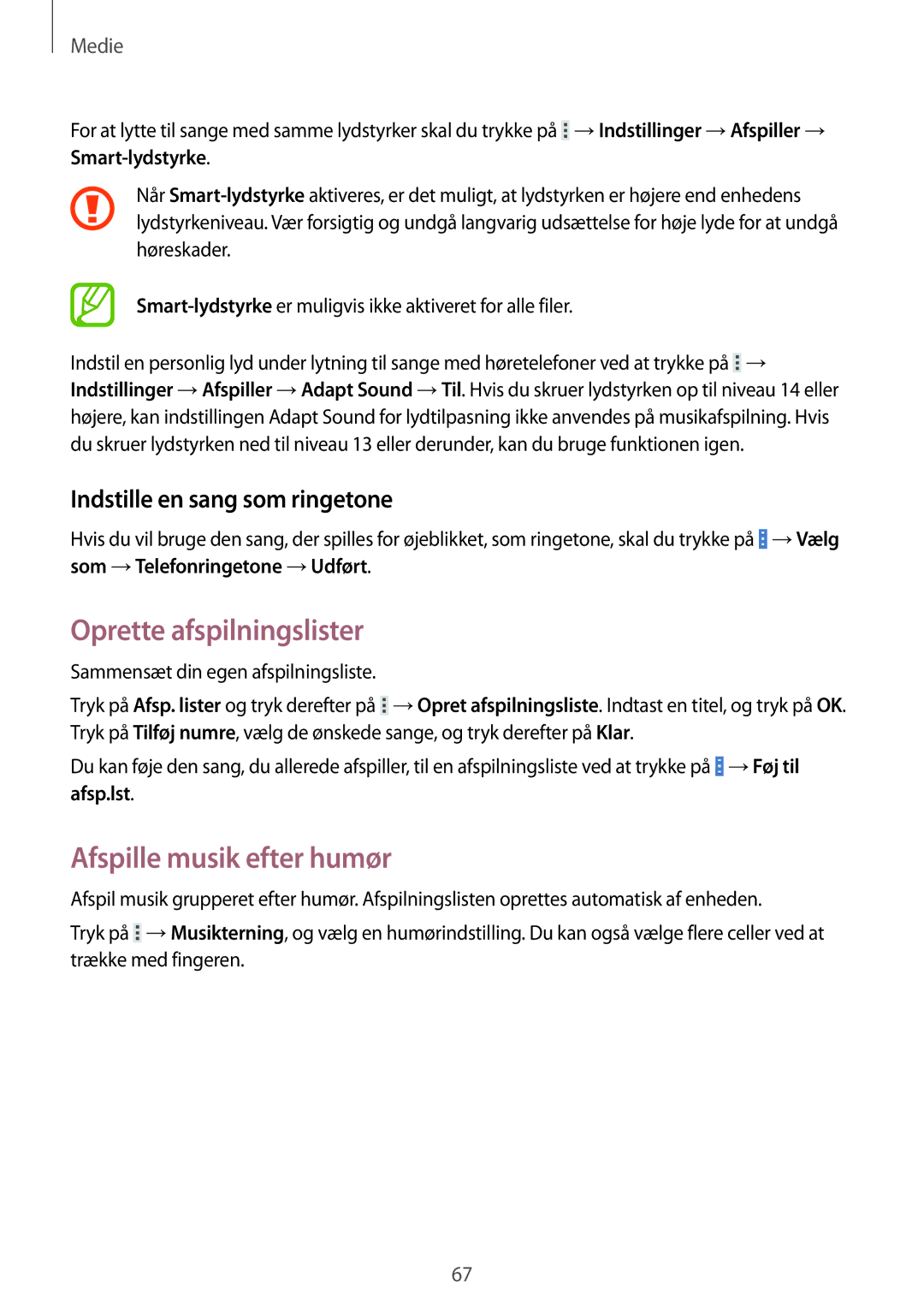 Samsung SM-T335NZWANEE Oprette afspilningslister, Afspille musik efter humør, Indstille en sang som ringetone, Afsp.lst 