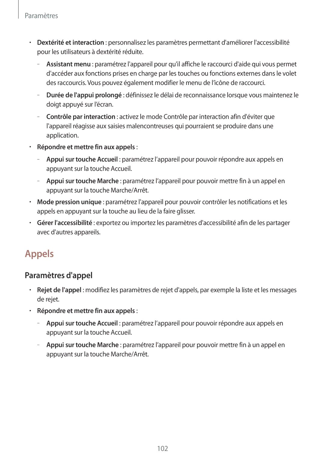 Samsung SM-T335NYKAXEF manual Appels, Paramètres dappel, Répondre et mettre fin aux appels 