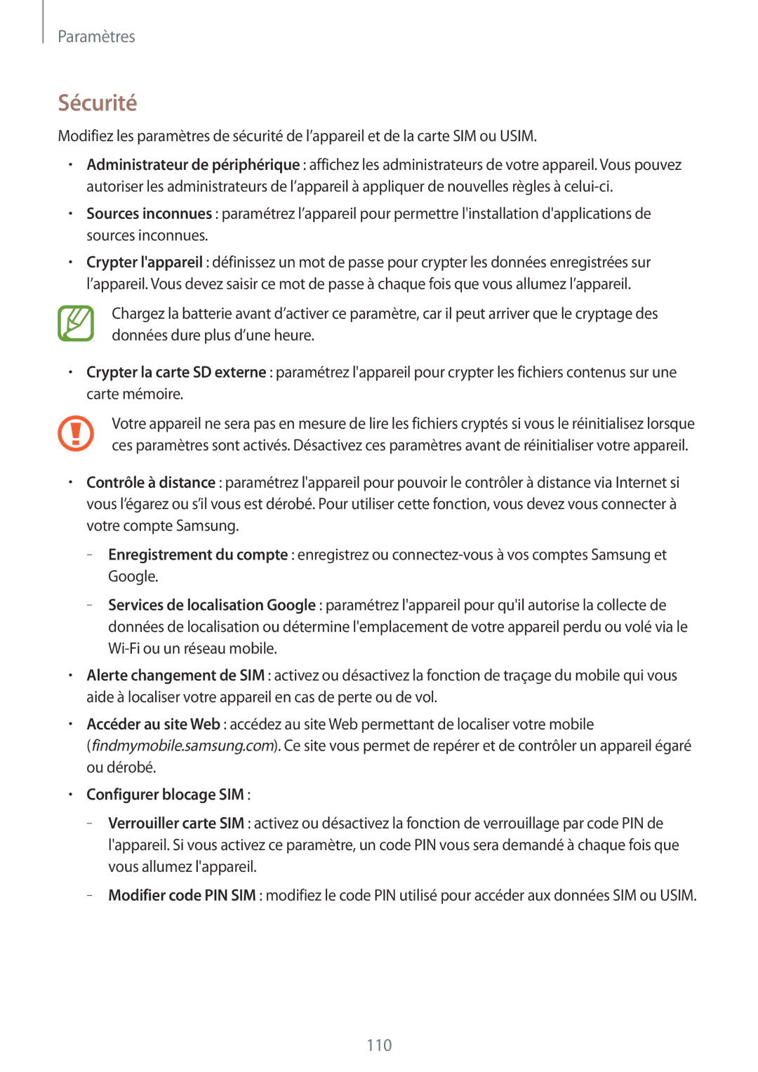 Samsung SM-T335NYKAXEF manual Sécurité, Configurer blocage SIM 