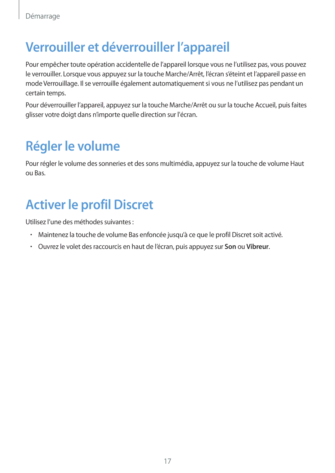 Samsung SM-T335NYKAXEF manual Verrouiller et déverrouiller l’appareil, Régler le volume, Activer le profil Discret 