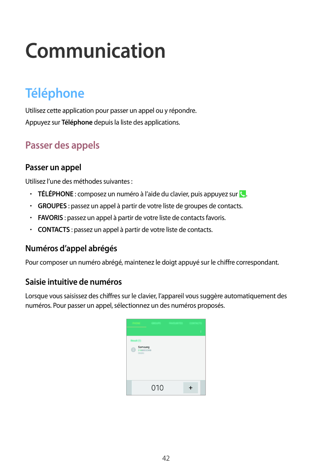 Samsung SM-T335NYKAXEF manual Communication, Téléphone, Passer des appels 