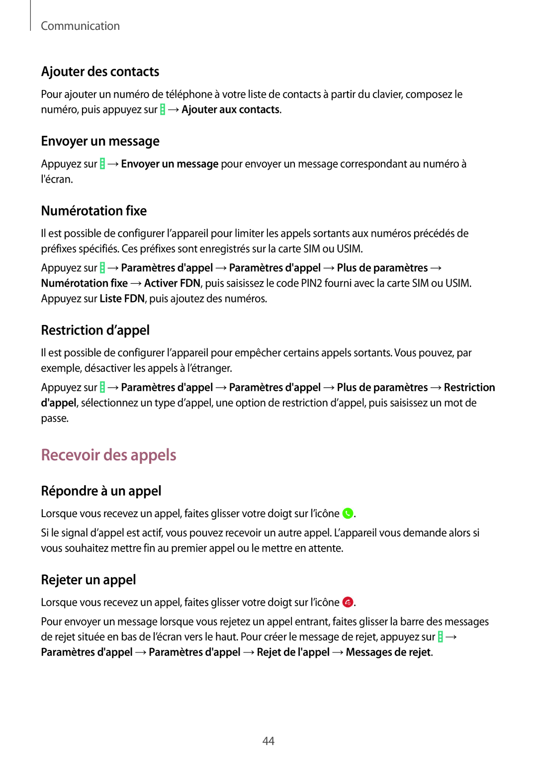 Samsung SM-T335NYKAXEF manual Recevoir des appels 