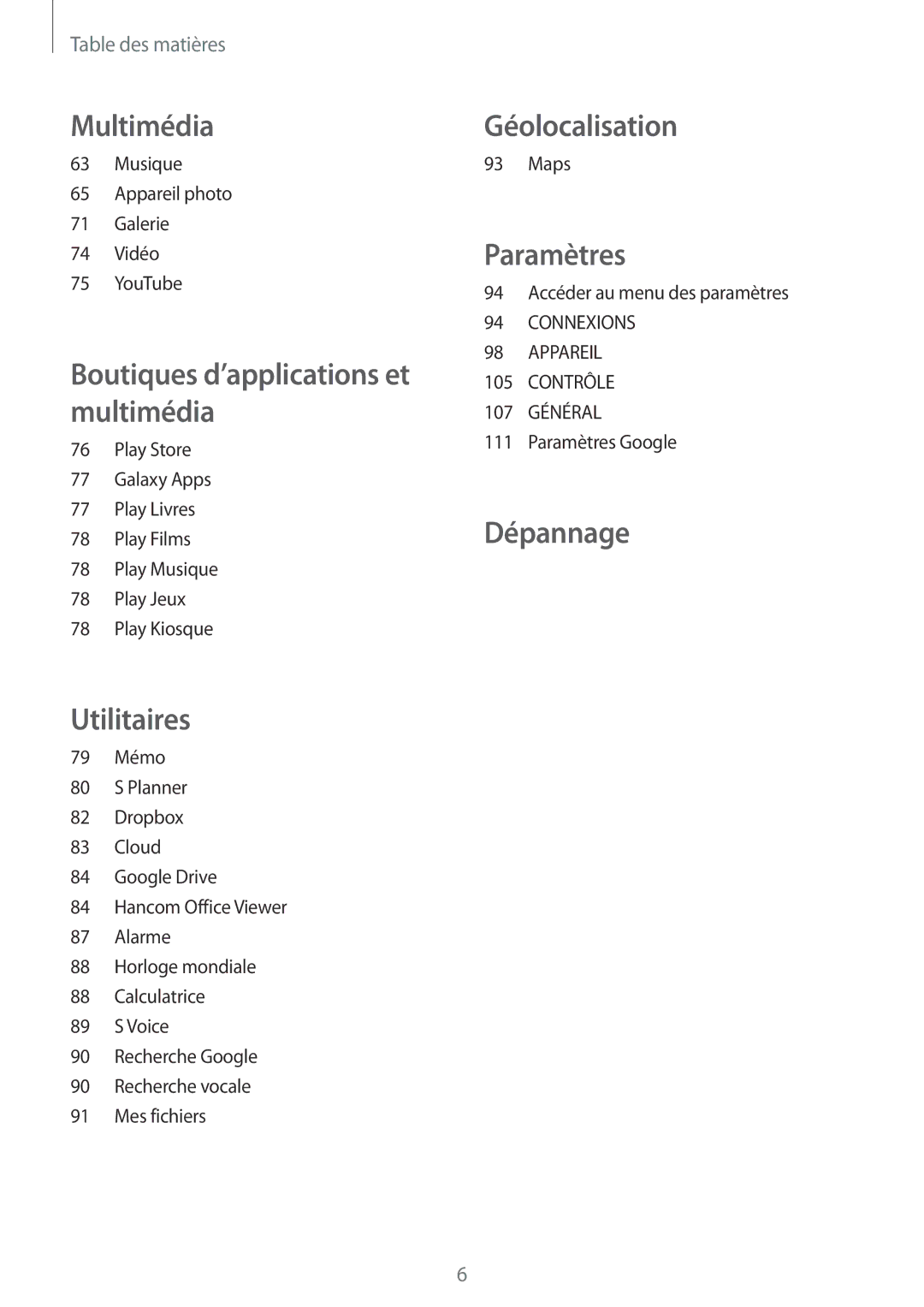 Samsung SM-T335NYKAXEF manual Géolocalisation 