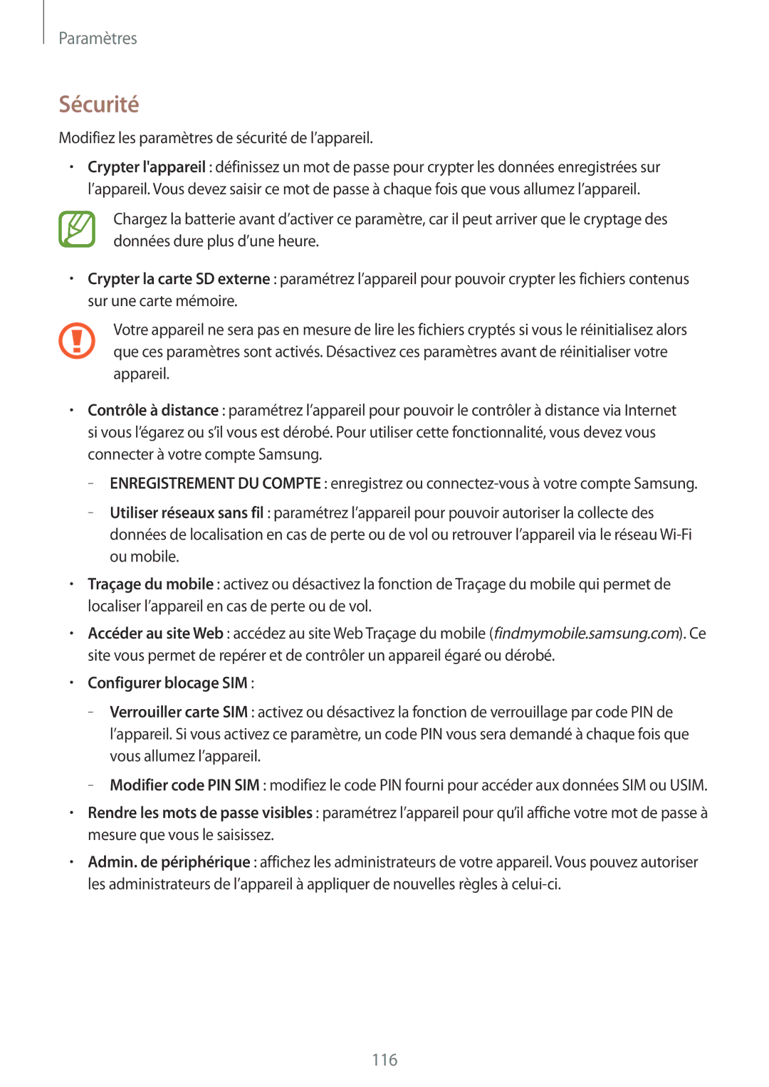 Samsung SM-T335NYKAXEF manual Sécurité, Configurer blocage SIM 