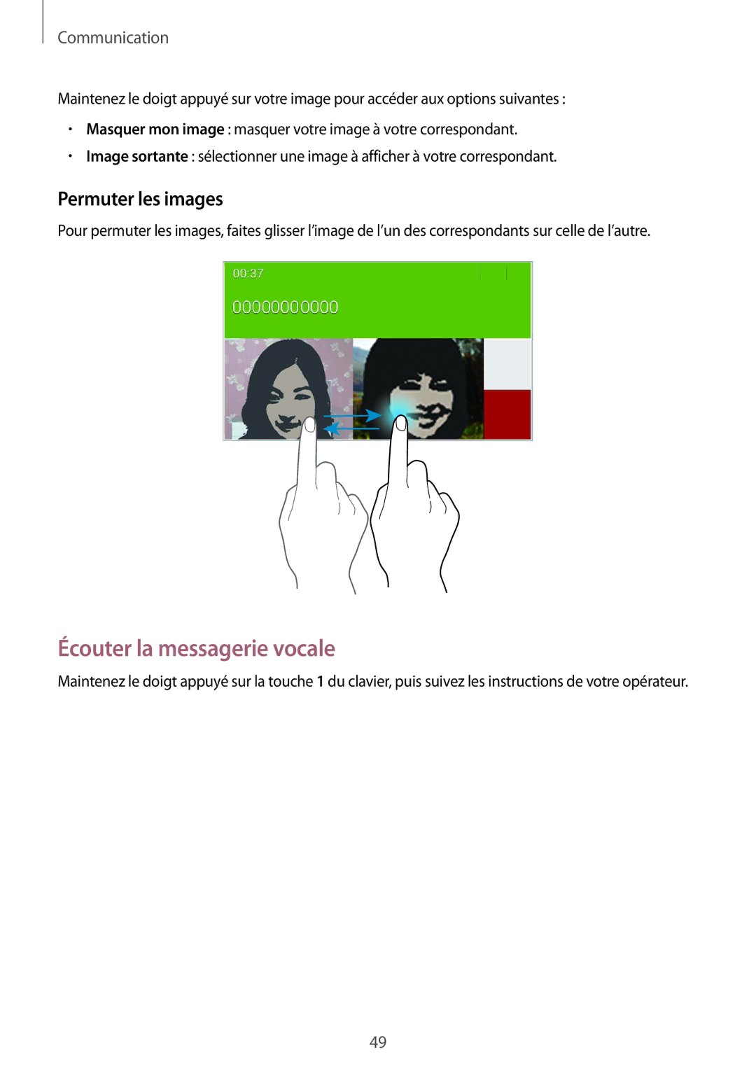 Samsung SM-T335NYKAXEF manual Écouter la messagerie vocale, Permuter les images 