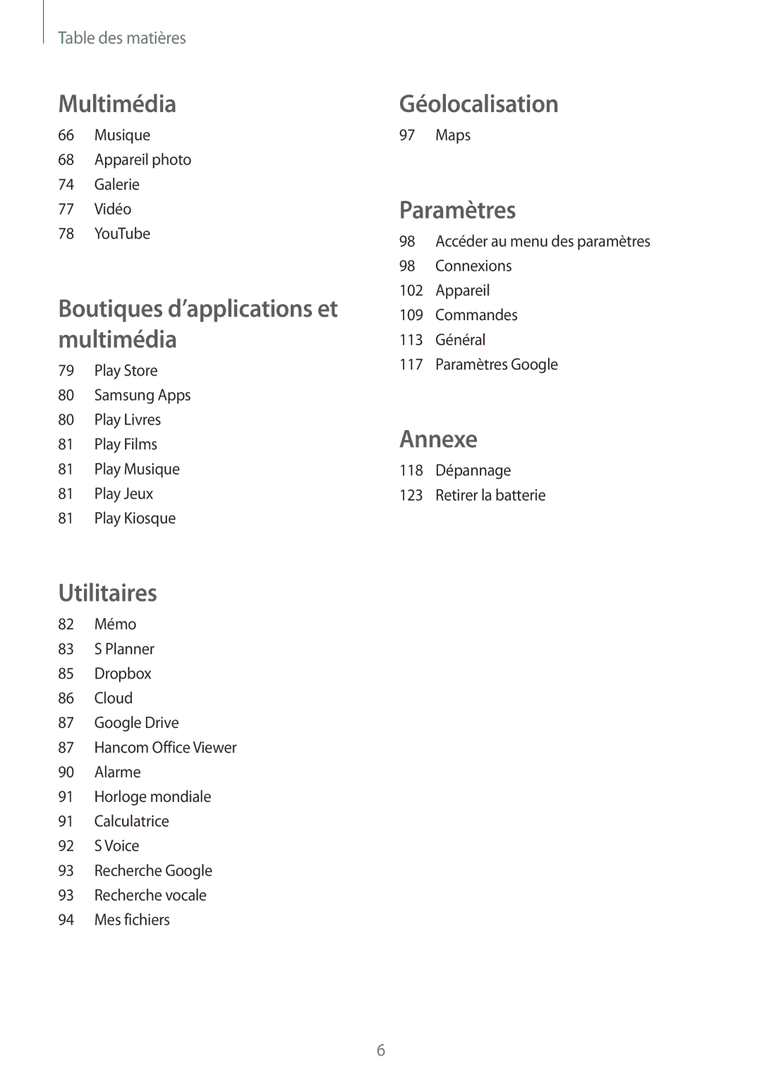 Samsung SM-T335NYKAXEF manual Géolocalisation 