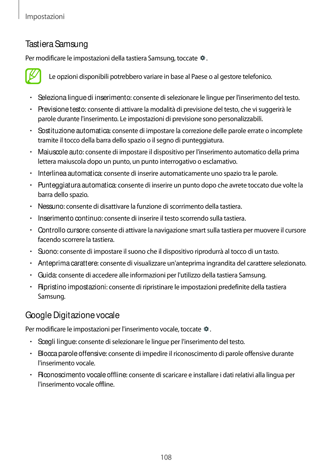 Samsung SM-T335NZWAITV, SM-T335NZWAHUI, SM-T335NZWAOMN, SM-T335NZWATIM manual Tastiera Samsung, Google Digitazione vocale 