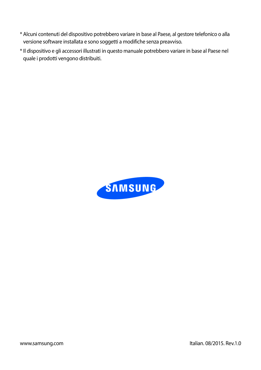 Samsung SM-T335NYKAITV, SM-T335NZWAHUI, SM-T335NZWAOMN, SM-T335NZWATIM, SM-T335NZWAITV manual Italian /2015. Rev.1.0 