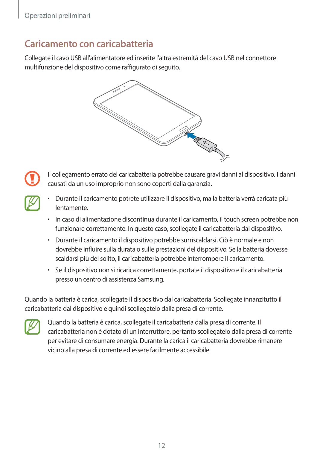 Samsung SM-T335NZWATIM, SM-T335NZWAHUI, SM-T335NZWAOMN, SM-T335NZWAITV, SM-T335NYKAITV manual Caricamento con caricabatteria 