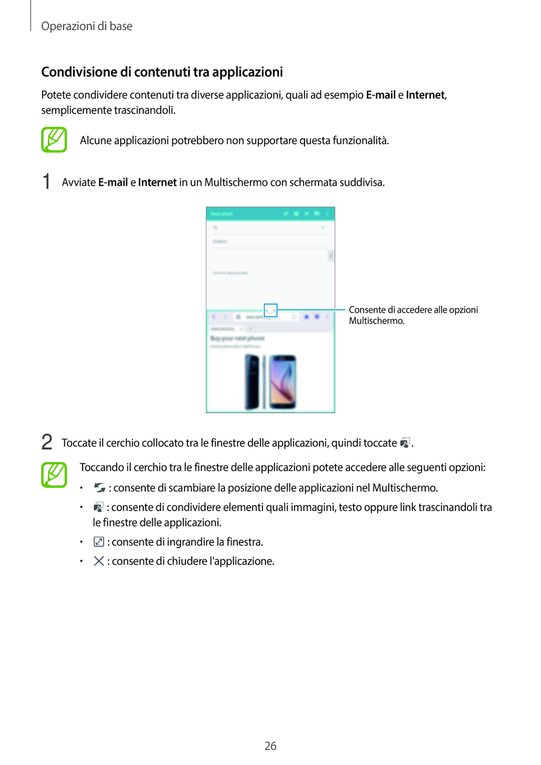 Samsung SM-T335NZWAOMN, SM-T335NZWAHUI, SM-T335NZWATIM, SM-T335NZWAITV manual Condivisione di contenuti tra applicazioni 