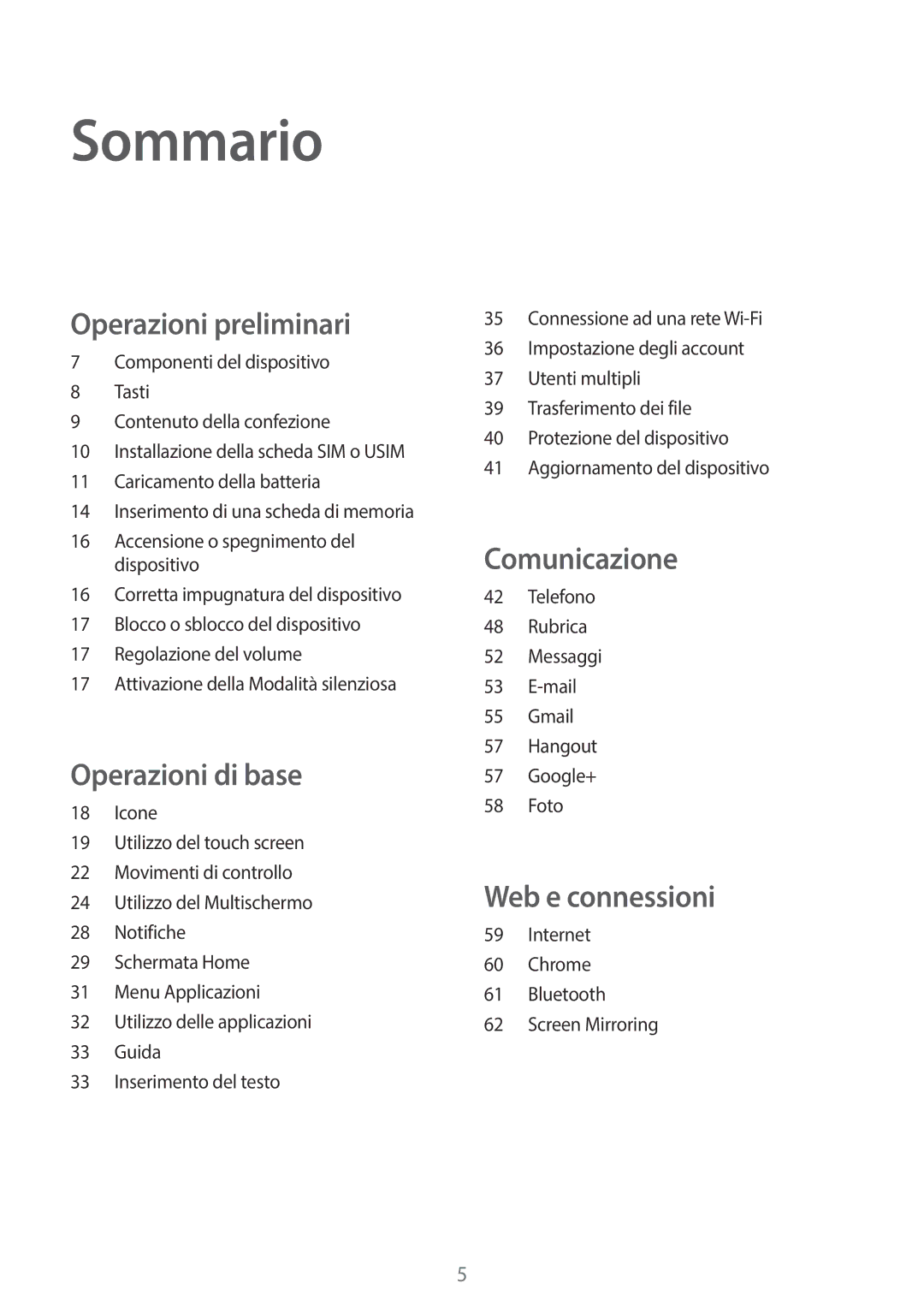 Samsung SM-T335NZWAHUI, SM-T335NZWAOMN, SM-T335NZWATIM, SM-T335NZWAITV, SM-T335NYKAITV manual Sommario, Operazioni preliminari 