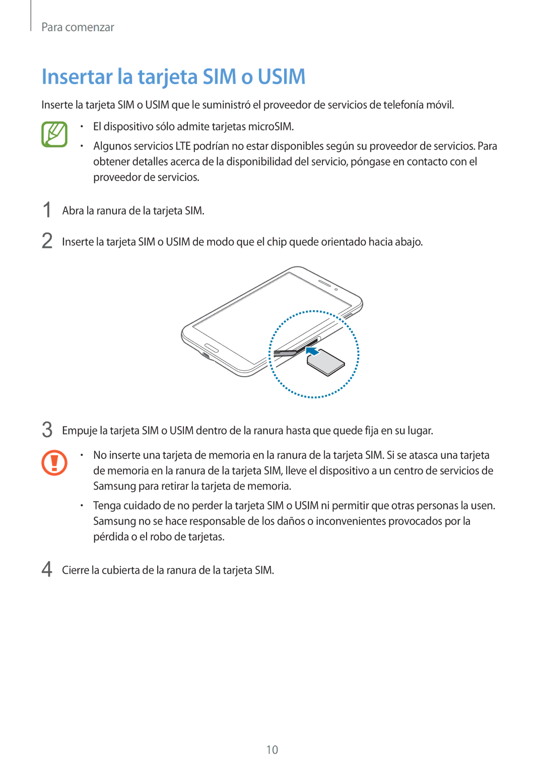 Samsung SM-T335NYKAATL, SM-T335NZWAPHE, SM-T335NYKAPHE manual Insertar la tarjeta SIM o Usim 