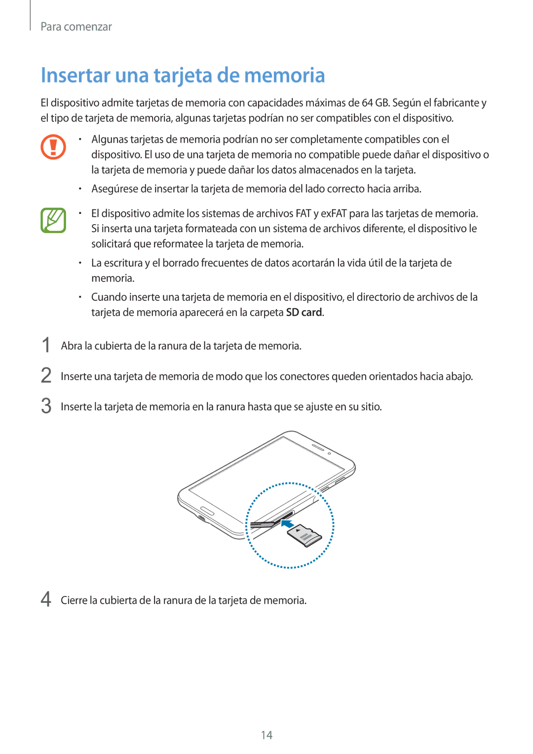 Samsung SM-T335NYKAPHE, SM-T335NZWAPHE, SM-T335NYKAATL manual Insertar una tarjeta de memoria 