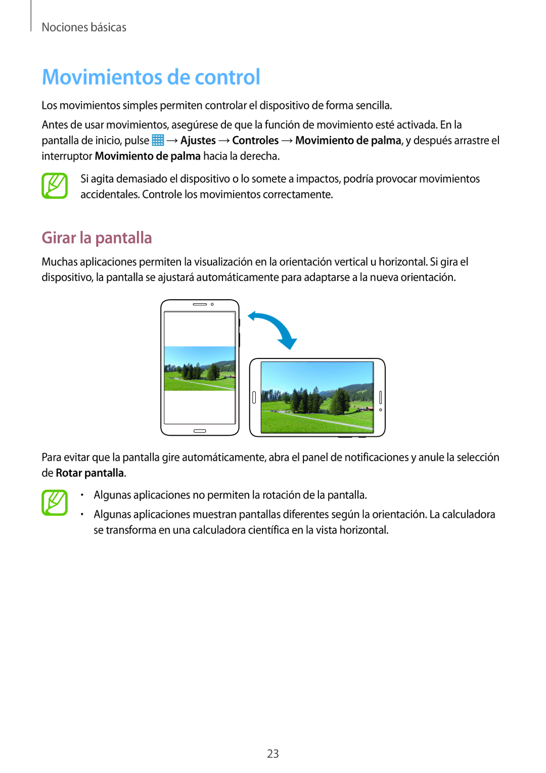 Samsung SM-T335NYKAPHE, SM-T335NZWAPHE, SM-T335NYKAATL manual Movimientos de control, Girar la pantalla 