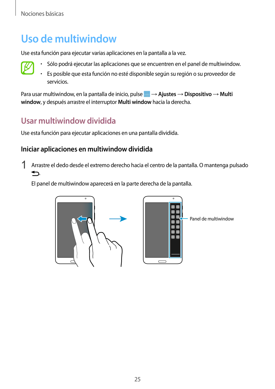 Samsung SM-T335NYKAATL manual Uso de multiwindow, Usar multiwindow dividida, Iniciar aplicaciones en multiwindow dividida 