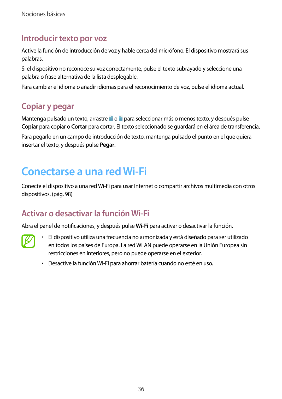 Samsung SM-T335NZWAPHE, SM-T335NYKAATL, SM-T335NYKAPHE Conectarse a una red Wi-Fi, Introducir texto por voz, Copiar y pegar 