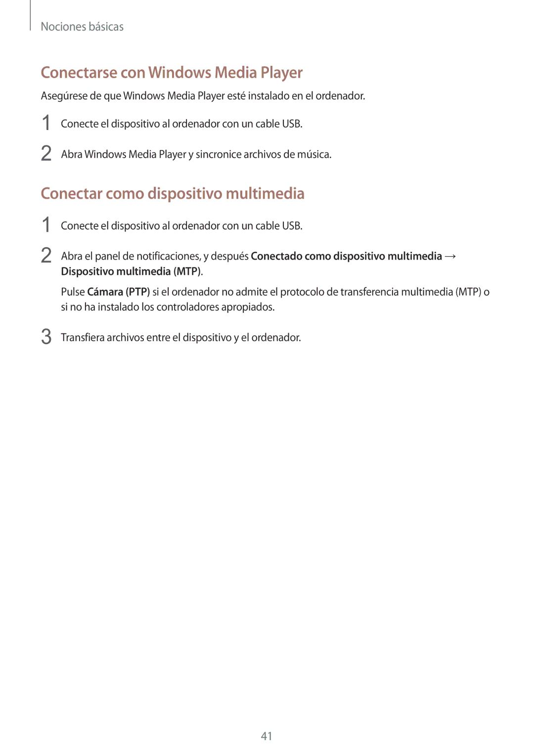Samsung SM-T335NYKAPHE, SM-T335NZWAPHE manual Conectarse con Windows Media Player, Conectar como dispositivo multimedia 