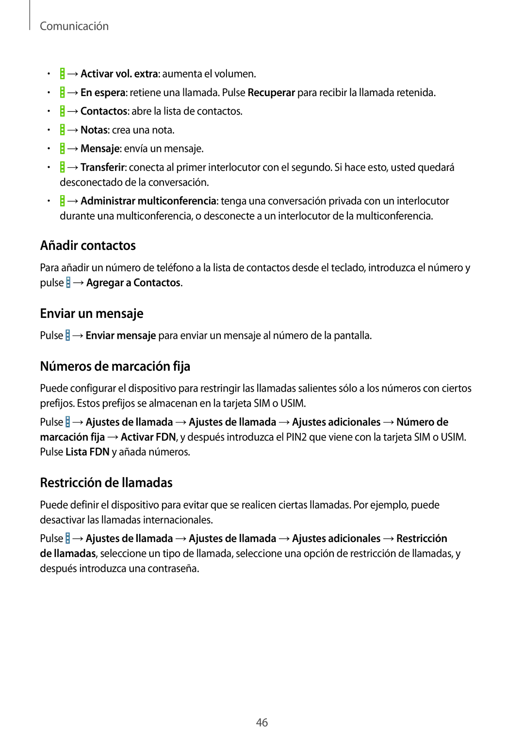 Samsung SM-T335NYKAATL manual Añadir contactos, Enviar un mensaje, Números de marcación fija, Restricción de llamadas 