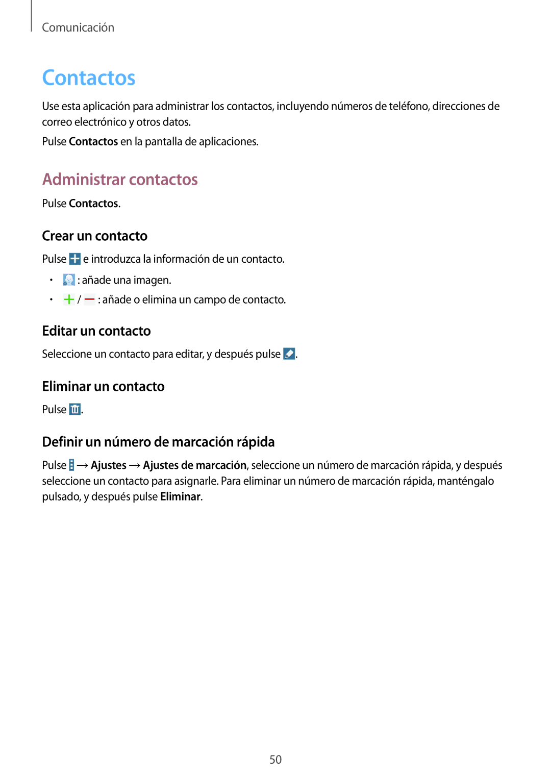 Samsung SM-T335NYKAPHE, SM-T335NZWAPHE, SM-T335NYKAATL manual Contactos, Administrar contactos 