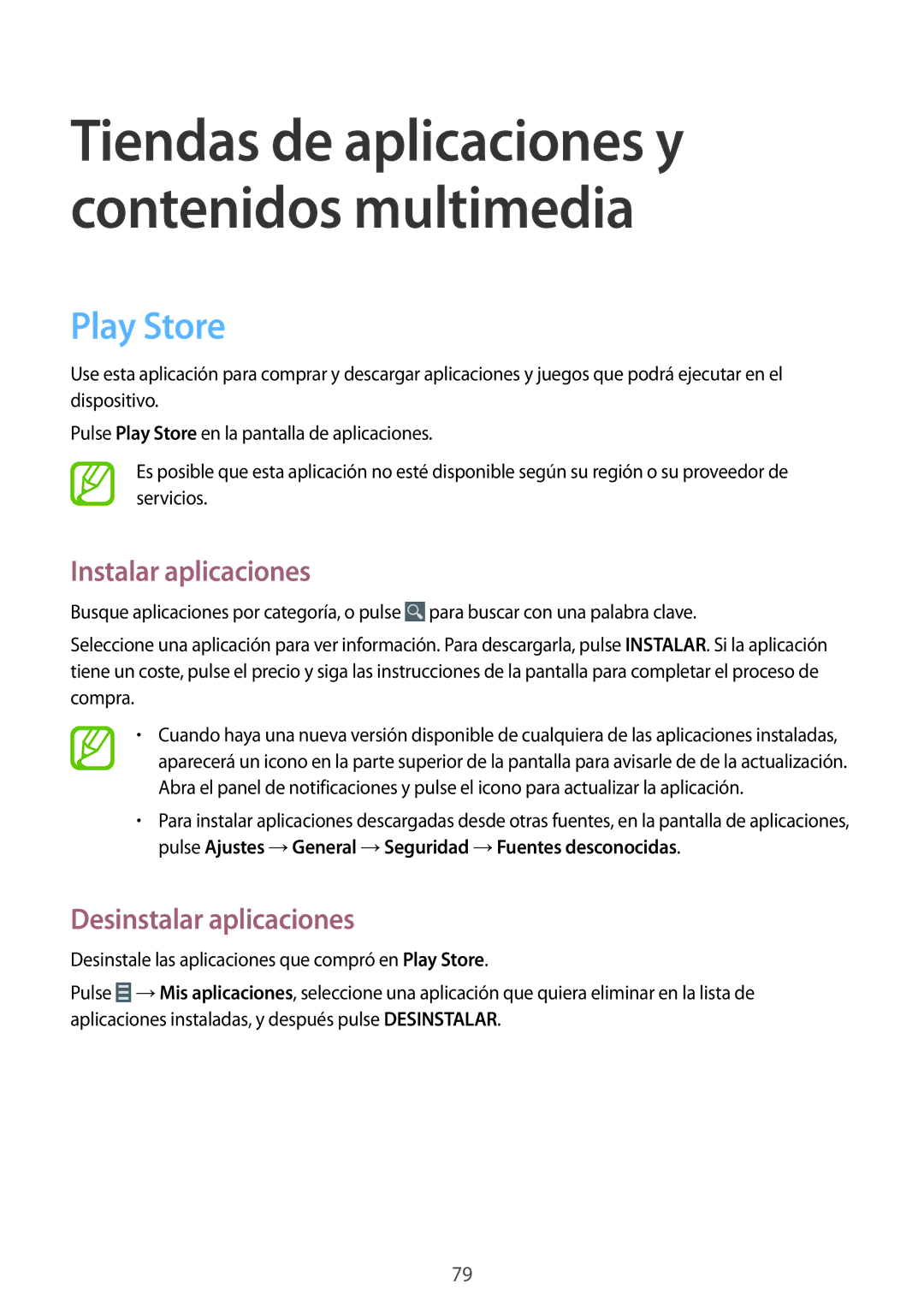 Samsung SM-T335NYKAATL, SM-T335NZWAPHE, SM-T335NYKAPHE manual Tiendas de aplicaciones y contenidos multimedia, Play Store 
