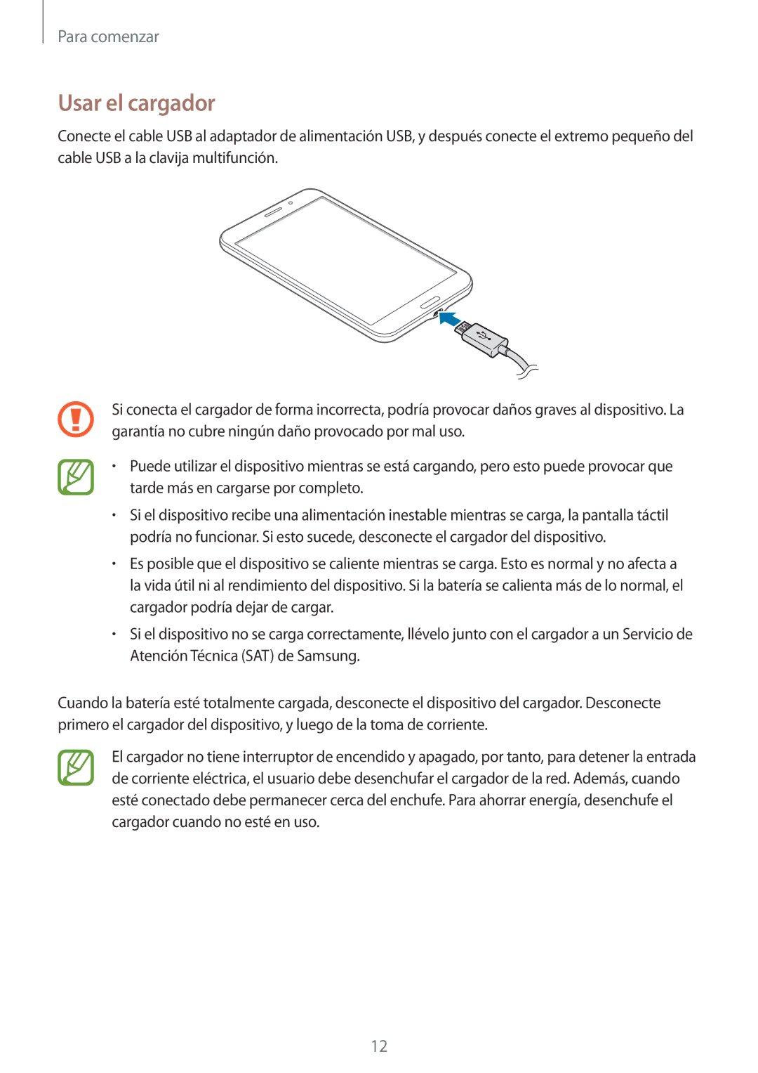 Samsung SM-T335NZWAPHE, SM-T335NYKAATL, SM-T335NYKAPHE manual Usar el cargador 