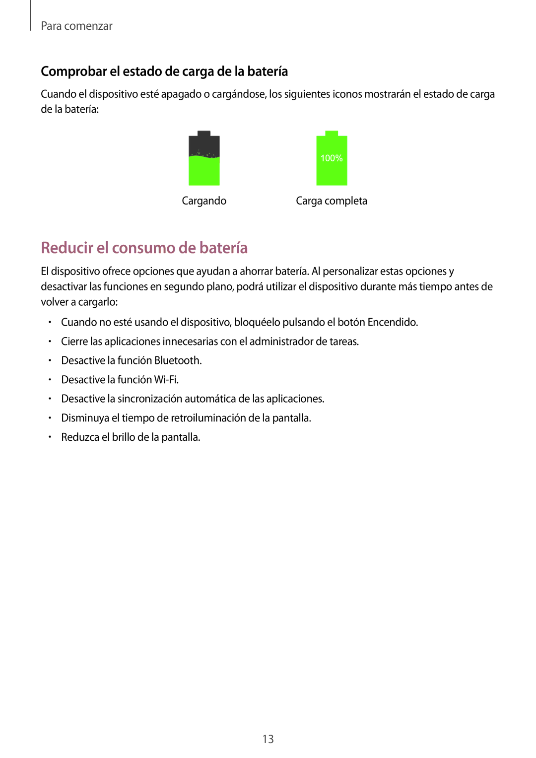 Samsung SM-T335NYKAATL, SM-T335NZWAPHE manual Reducir el consumo de batería, Comprobar el estado de carga de la batería 