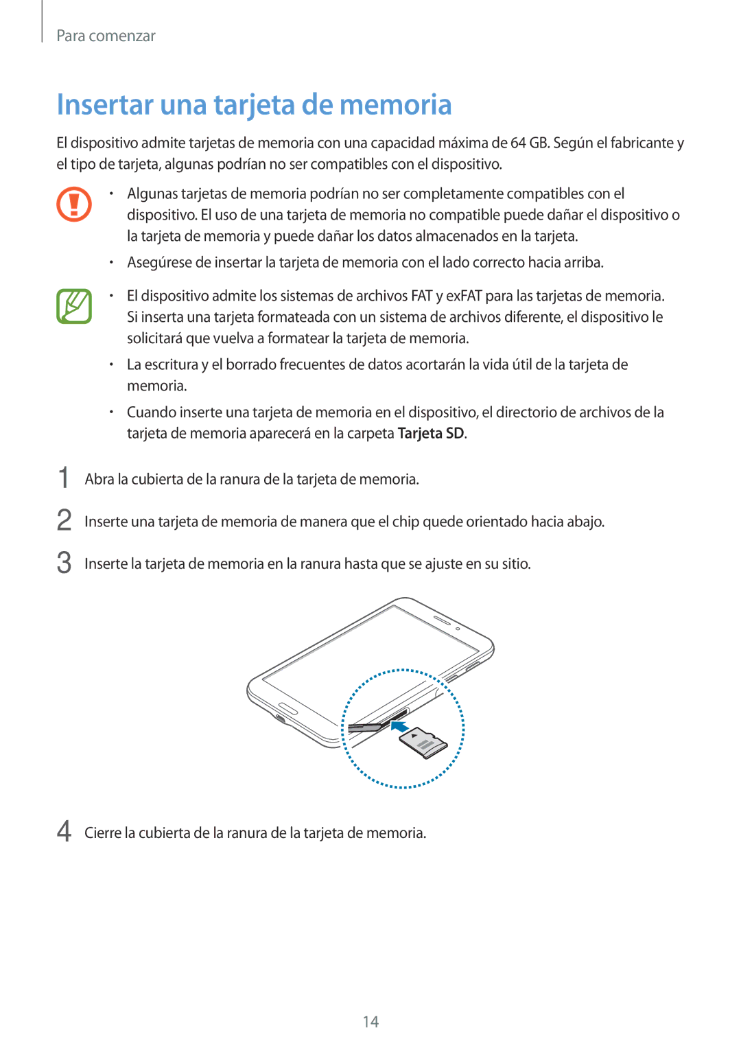 Samsung SM-T335NYKAPHE, SM-T335NZWAPHE, SM-T335NYKAATL manual Insertar una tarjeta de memoria 