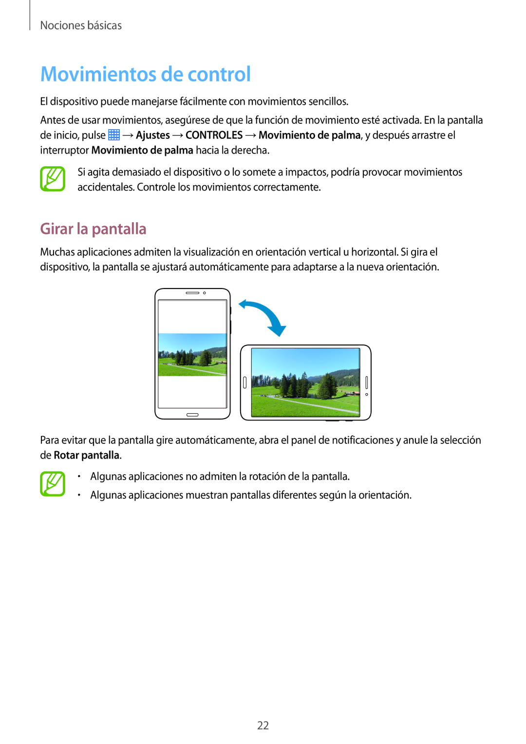 Samsung SM-T335NYKAATL, SM-T335NZWAPHE, SM-T335NYKAPHE manual Movimientos de control, Girar la pantalla 