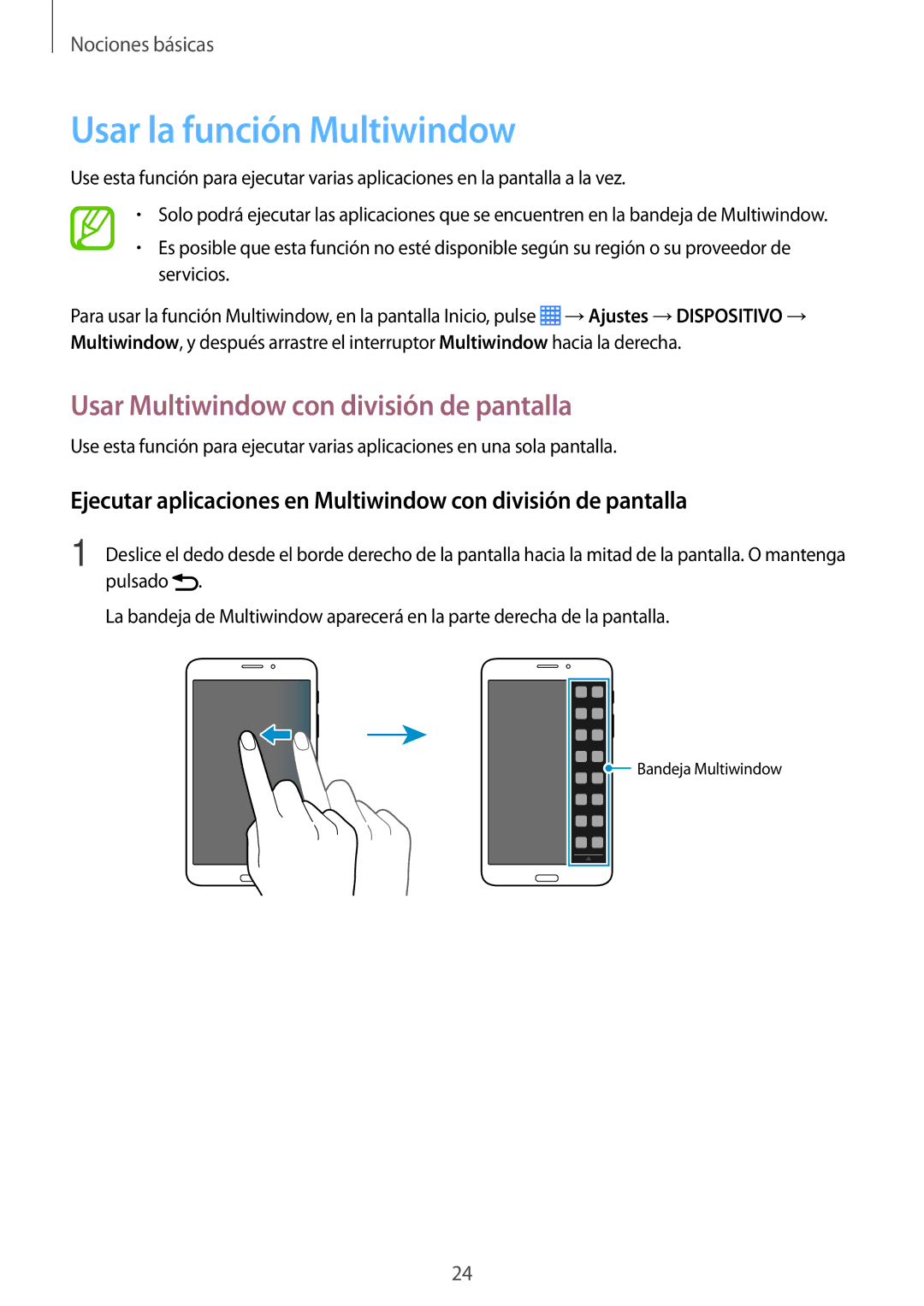 Samsung SM-T335NZWAPHE, SM-T335NYKAATL manual Usar la función Multiwindow, Usar Multiwindow con división de pantalla 