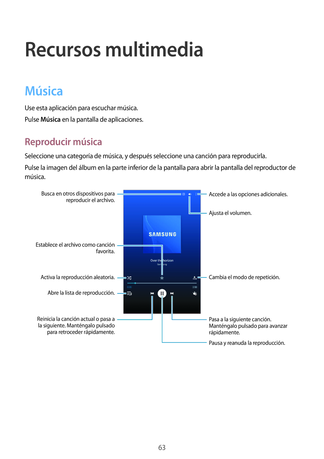 Samsung SM-T335NZWAPHE, SM-T335NYKAATL, SM-T335NYKAPHE manual Recursos multimedia, Música, Reproducir música 