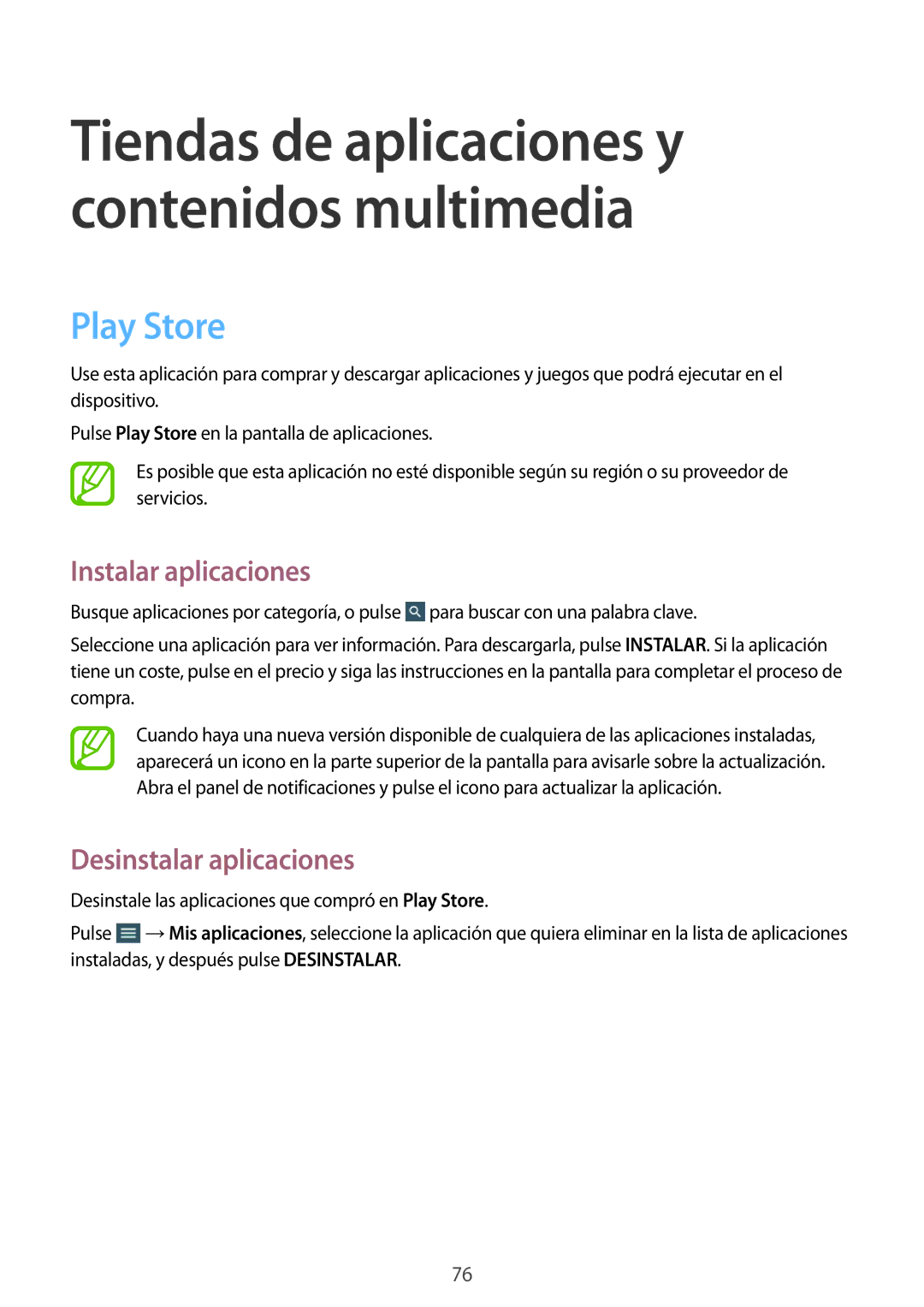 Samsung SM-T335NYKAATL, SM-T335NZWAPHE, SM-T335NYKAPHE manual Tiendas de aplicaciones y contenidos multimedia, Play Store 