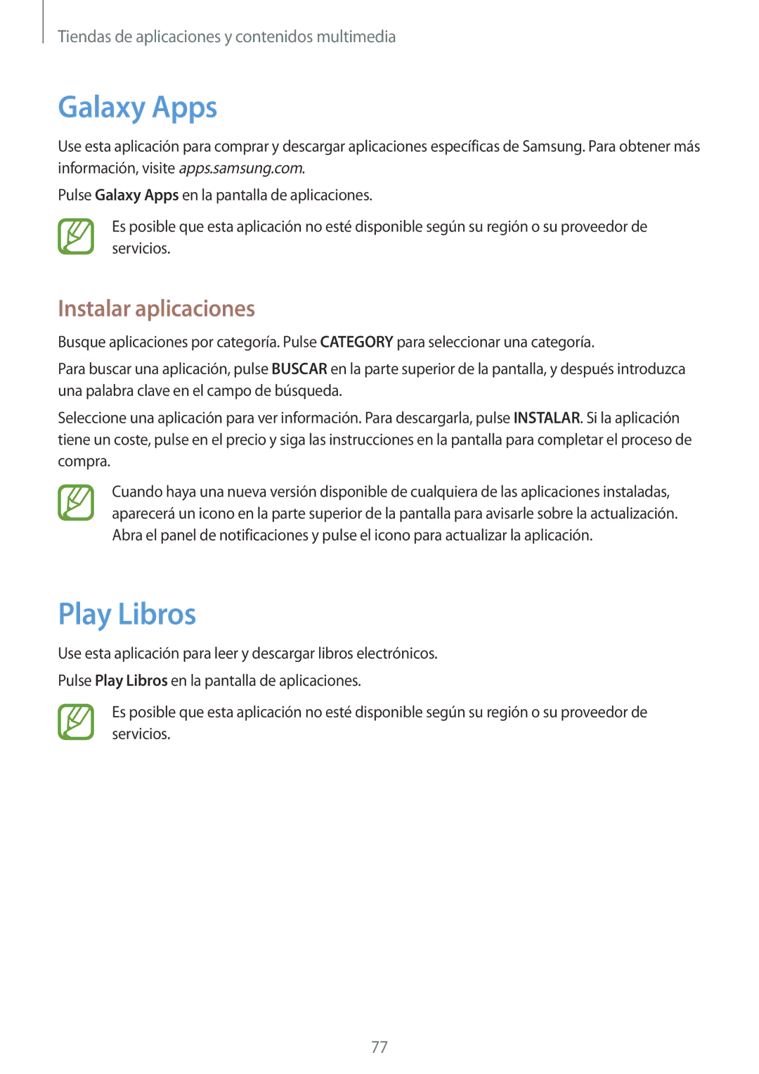 Samsung SM-T335NYKAPHE, SM-T335NZWAPHE, SM-T335NYKAATL manual Galaxy Apps, Play Libros 
